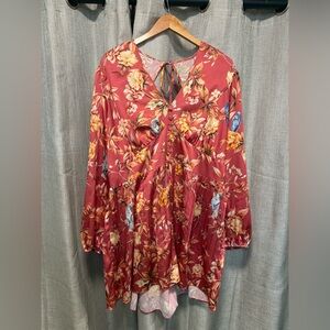 Floral Long Sleeve Romper with Birds